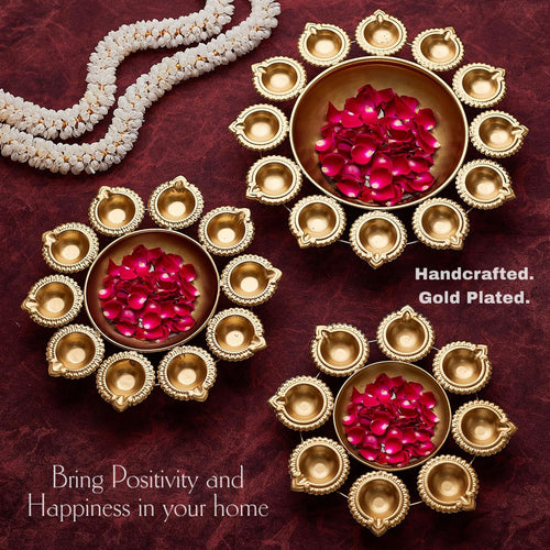 Sajaavat™ Handcrafted Gold Urli Bowl Diya for Peace & Positivity