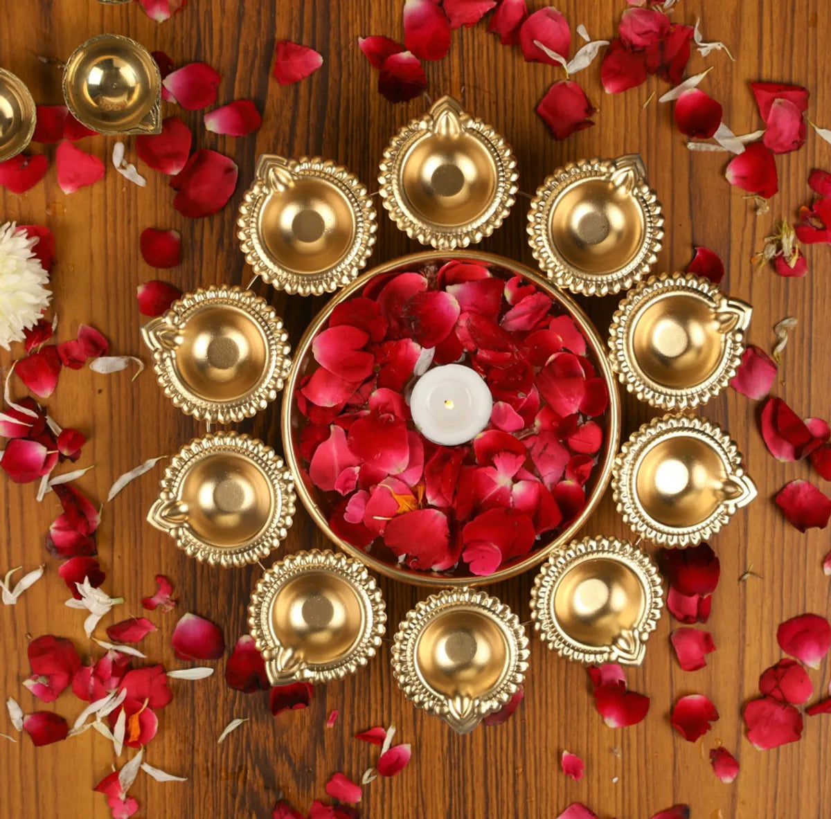 Sajaavat™ Handcrafted Gold Urli Bowl Diya for Peace & Positivity