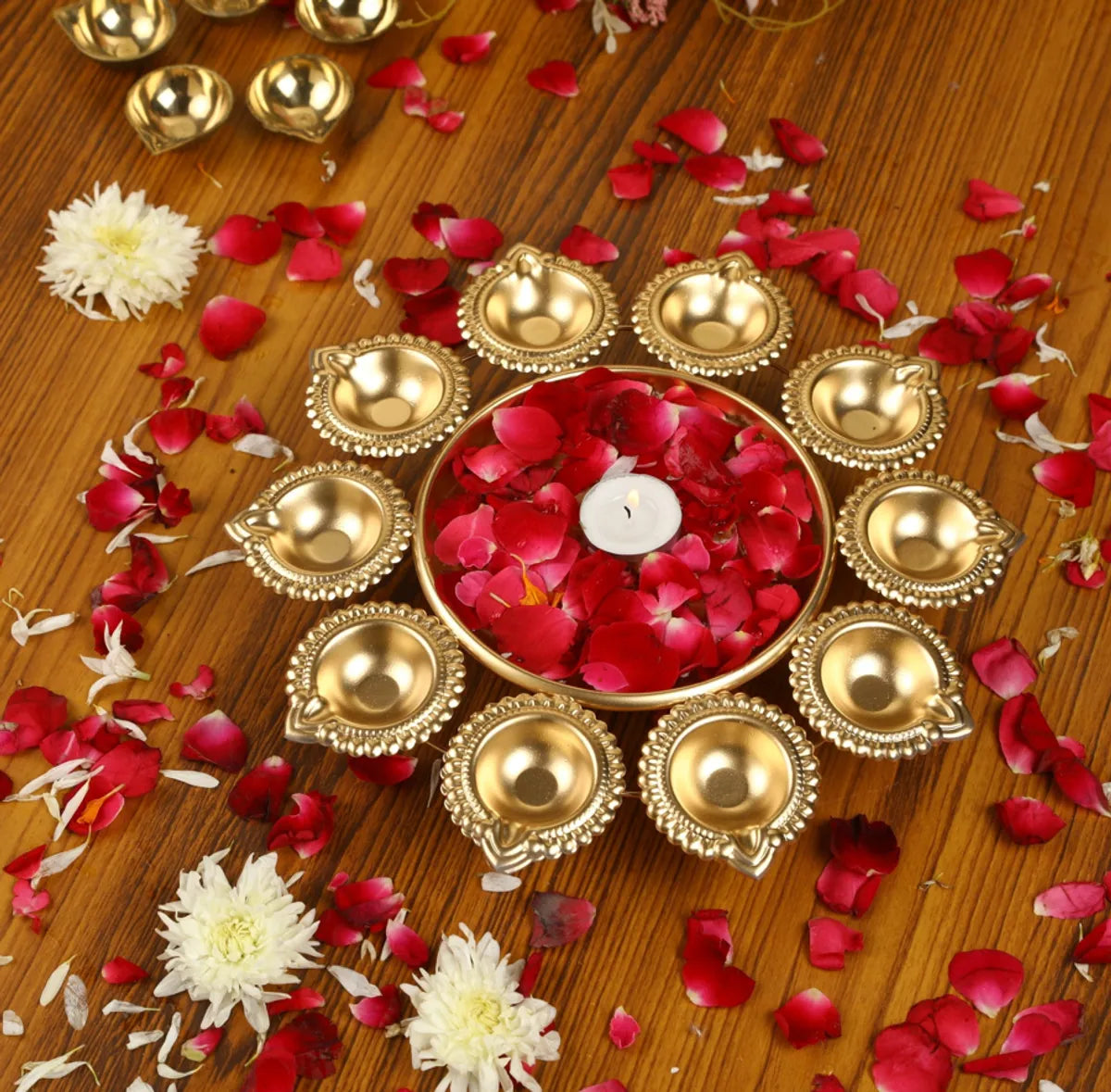 Sajaavat™ Handcrafted Gold Urli Bowl Diya for Peace & Positivity